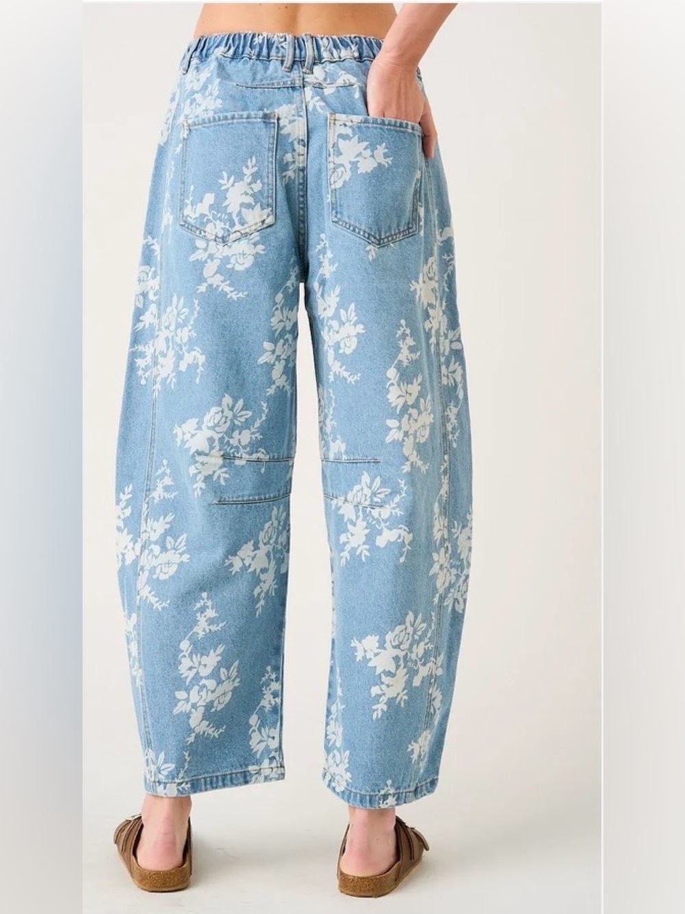 mittoshop Light Blue Floral Barrel Jeans